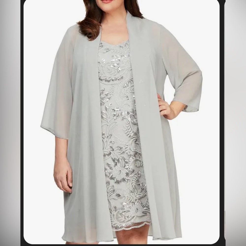 Sequin Silver Dress with Shawl